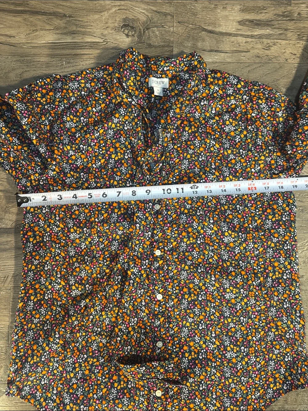 J. Crew Orange and Blue Long Sleeve Blouse with Tie Front - Size S